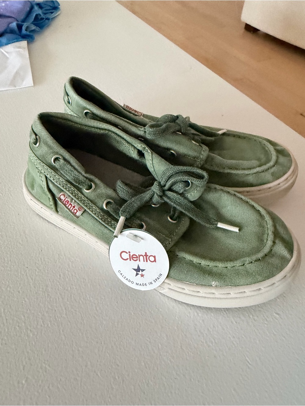 Cienta Kids Canvas Boat Shoes - Sage Green